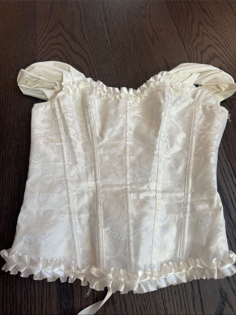 SHEIN Ivory Floral Jacquard Corset Camisole with Ruffle Trim